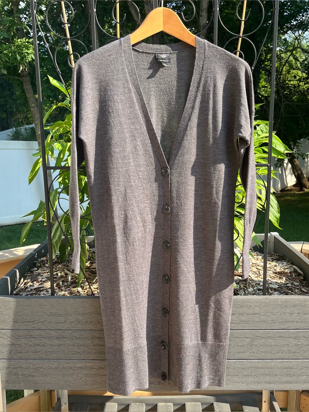 Talbots 100% Pure Merino Wool Gray Slim Long Cardigan Size S Petite Minimalist